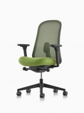 Black and green Lino Chair with adjustable sacral lumbar support, viewed from the front at an angle.
