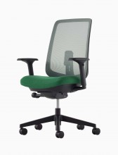 A Verus Chair with a green suspension back, green seat and black frame viewed at an angle.
