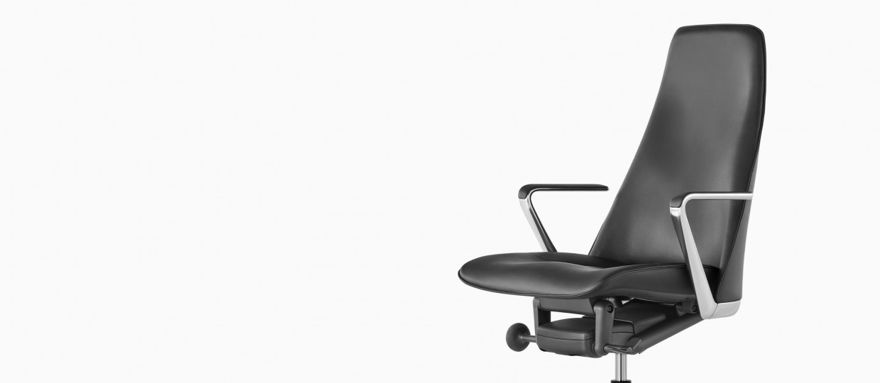 Black leather Taper executive chair, viewed from a 45-degree angle.
