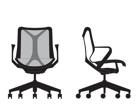 Front and side view line art of a low-back Cosm Chair.