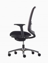 A Verus Chair with a black suspension back, black seat and frame viewed at the side.